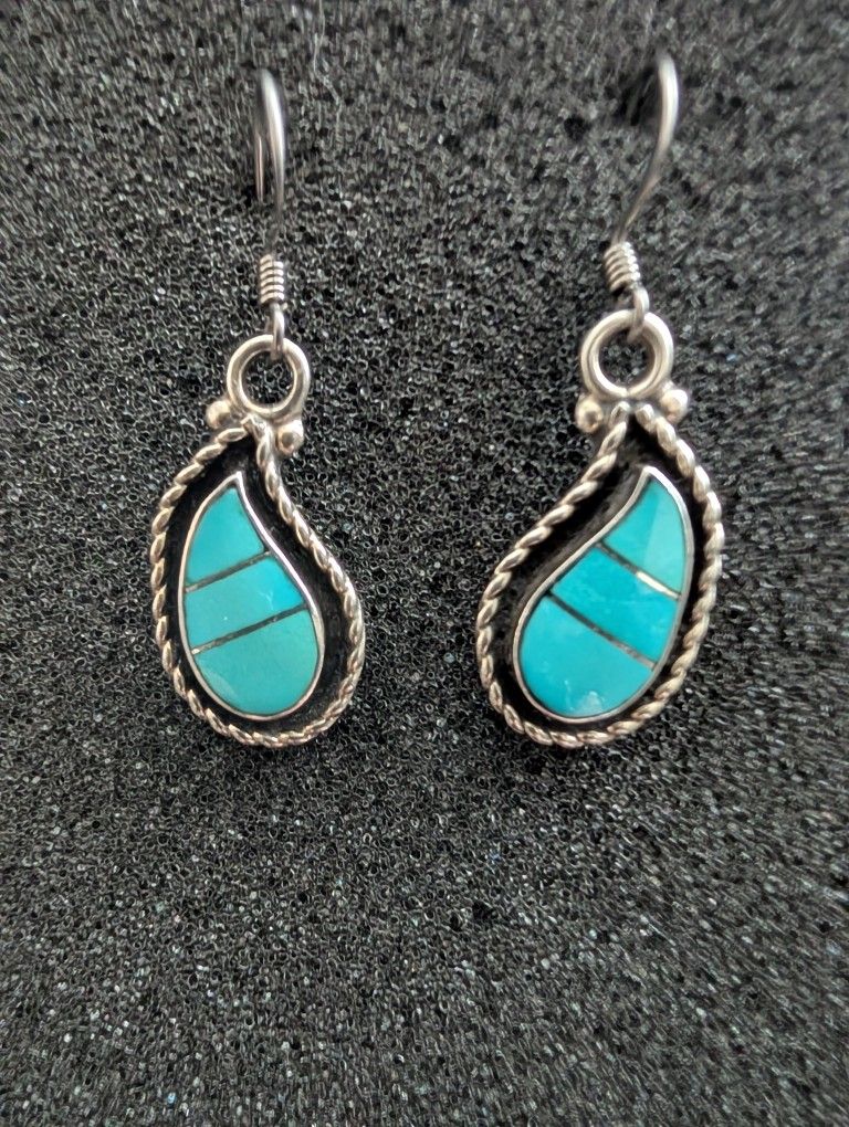 Z Dion Lowsayte Sleeping Beauty Turquoise Channel Inlay Curved Teardrops