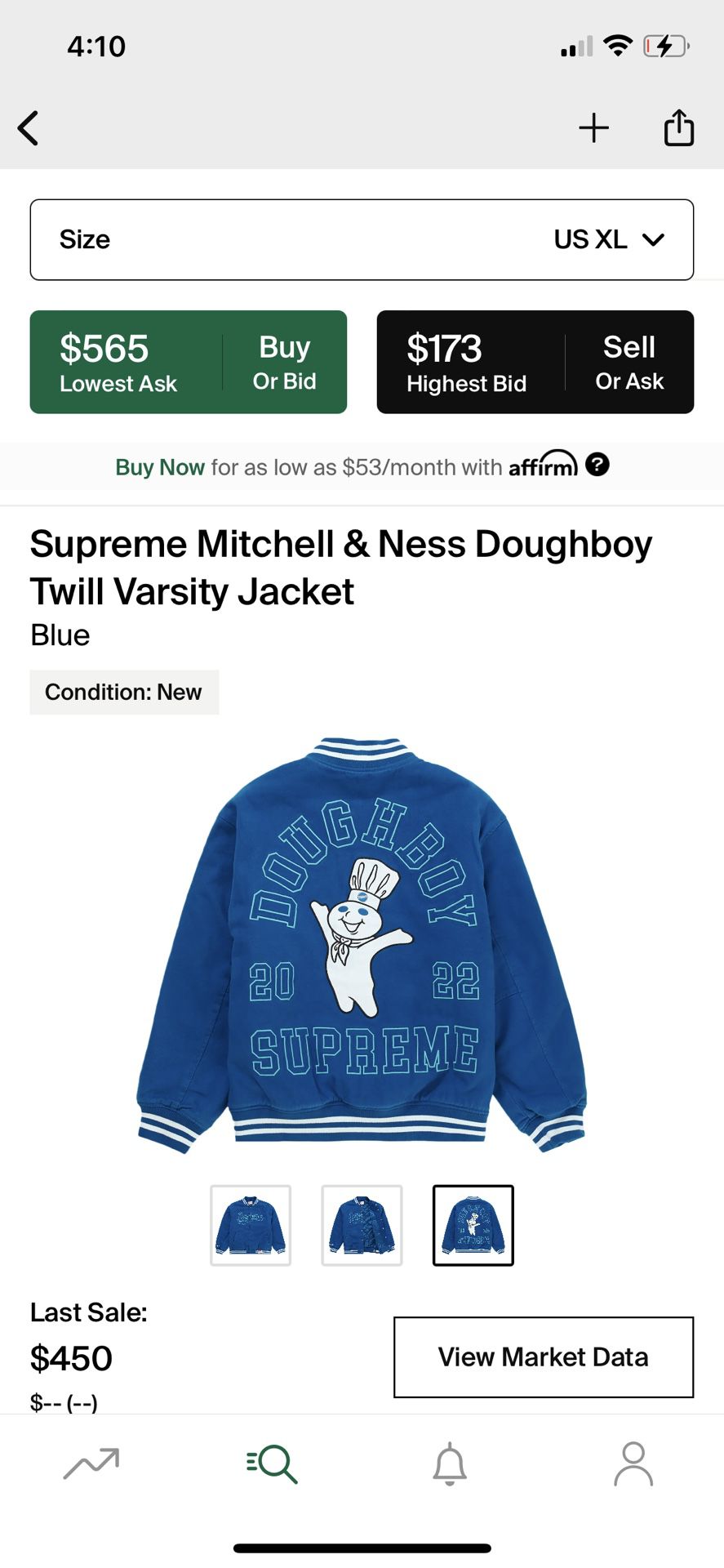 Supreme Mitchell & Ness Doughboy Varsity Jacket Blue XL