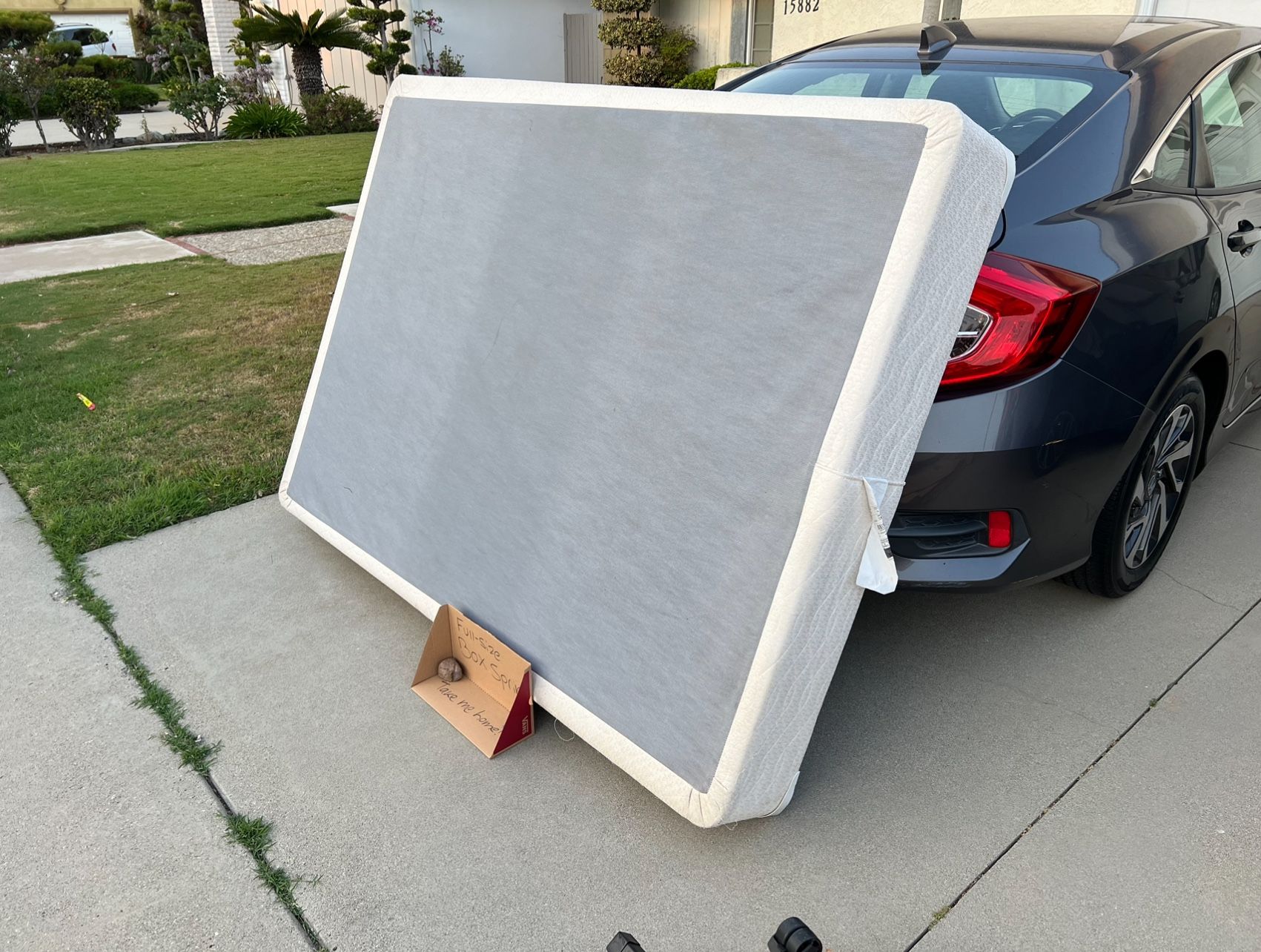 (Free) Full Size Box Spring, Bed Frame, and Cardboard