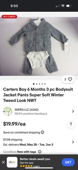 Carters Boy 6 Months 3 Piece Suit With Jacket And Pants - Tweed Look