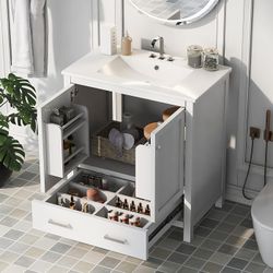 30 Inches Wide Bathroom Vanity with Sink Combo, Stand Storage Organization Cabinet Set with Soft Closing Doors & Drawer