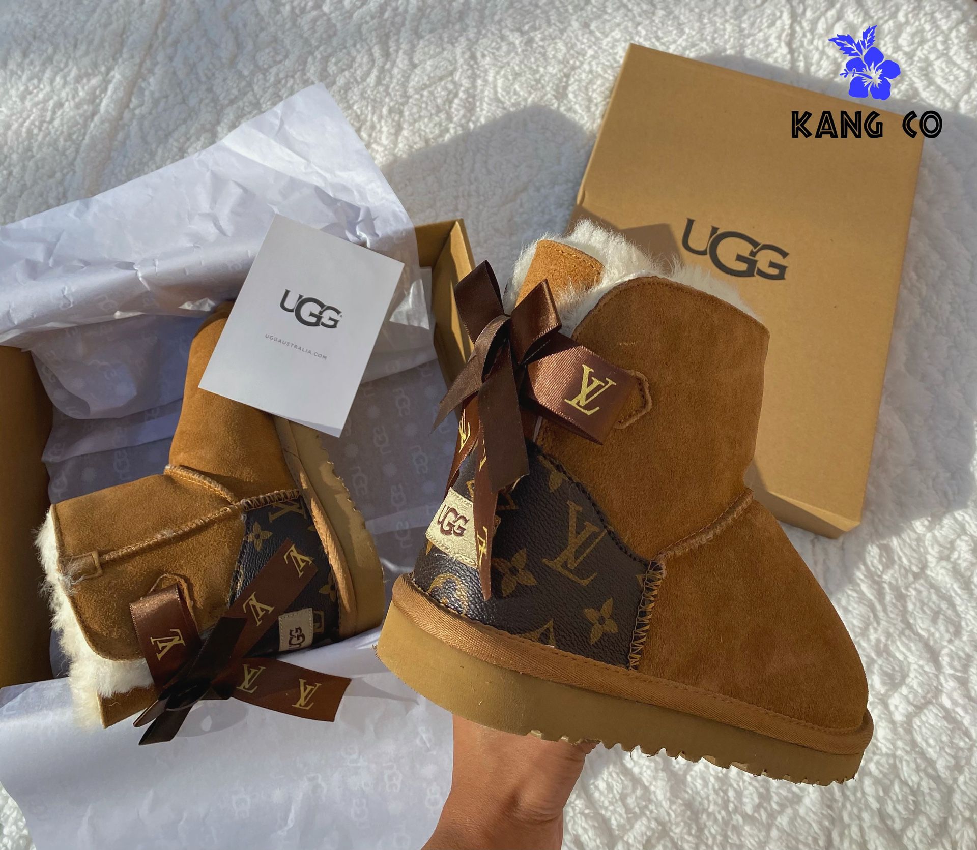 Mini Bailey Bow Ugg Boots Louis Vuitton Custom Canvas Boots for