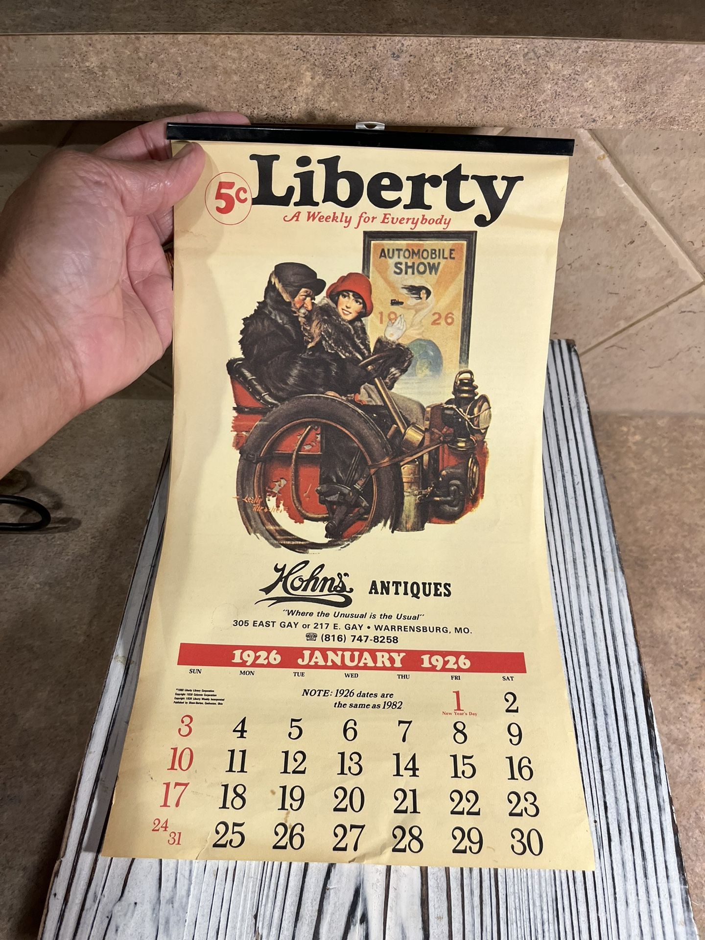 Vintage 1982 Liberty Advertisement Calendar as the Same Date as 1926!!