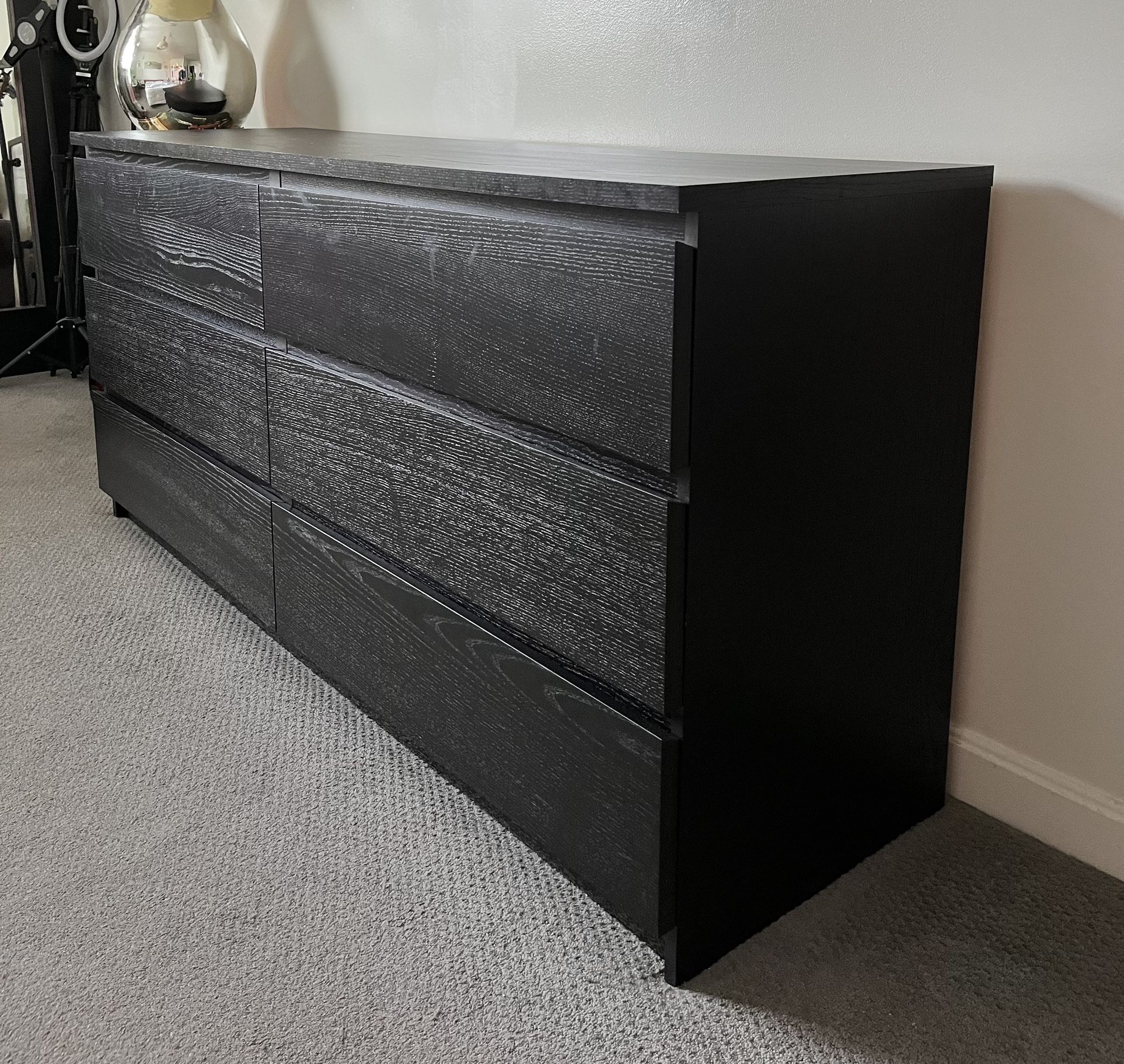 IKEA MALM 6-drawer dresser, black-brown