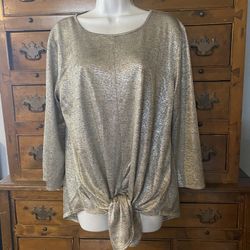 Woman’s Gold Metallic Blouse Size XL By Kim & Cami NWTS