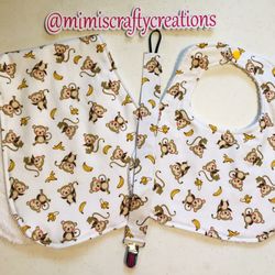 Monkeys & Bananas Bib, Burping Pad  & Pacifier Clip Set