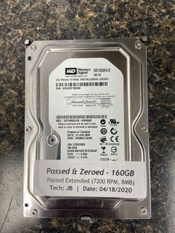 Desktop 160 GB hard drive, passed extended diagnostics, Sata 7200