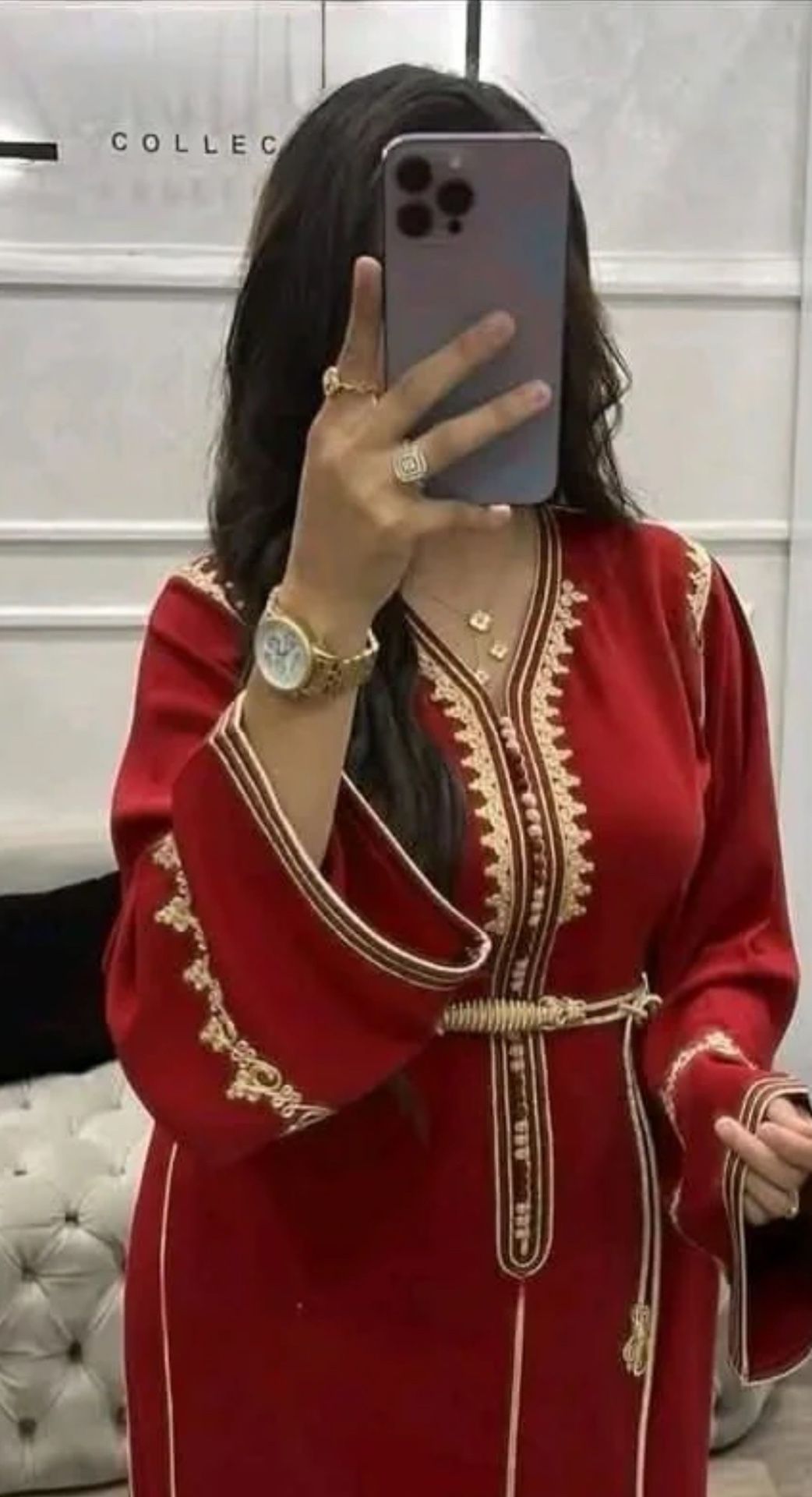 Moroccan Caftan With Gold Embroidery And Matching Belt