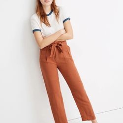 Madewell Tall Linen-Blend Paperbag Pants size 0 afterglow red 