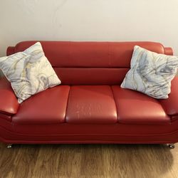 2 Red Leather Sofa 
