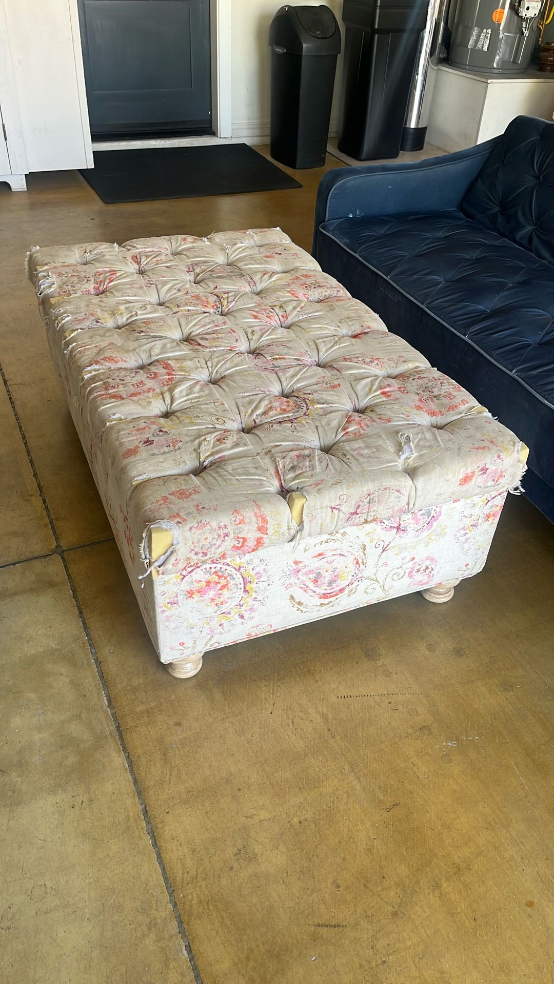 Custom Tufted Fabric Ottoman W/ Storage