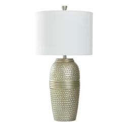 Betty 32 in. Champagne Silver Table Lamp with White Linen Shade