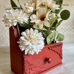 Vintage Upcycled Red Wood Hanging Wall Decor 