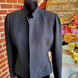Tahari Black Mandarin Collar Open Blazer