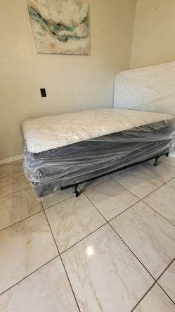 Full Sized Mattress with Boxspring and Frame