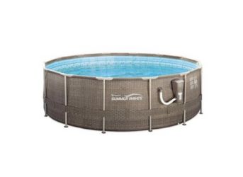 Summer Waves 14 ft. x 48 in. Round 45 in. Deep Metal Frame Pool with Ladder and Skimmer Pump, Brown