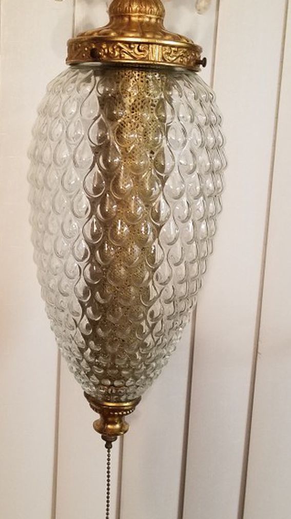 Vintage 60's pineapple- style glass, hanging Swag Lamp