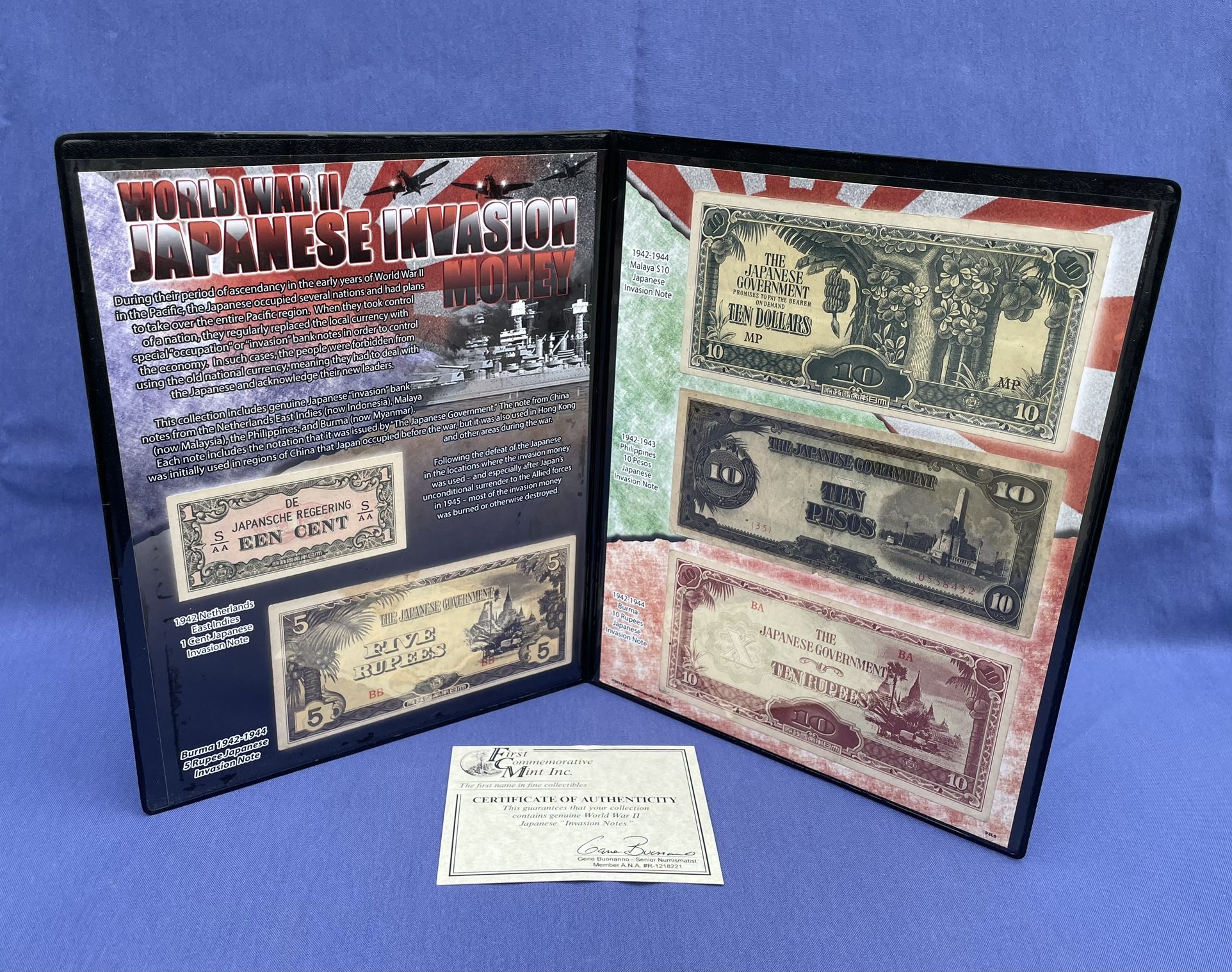 World War II Japanese Invasion Money Album First Commemorative Mint Inc. COA