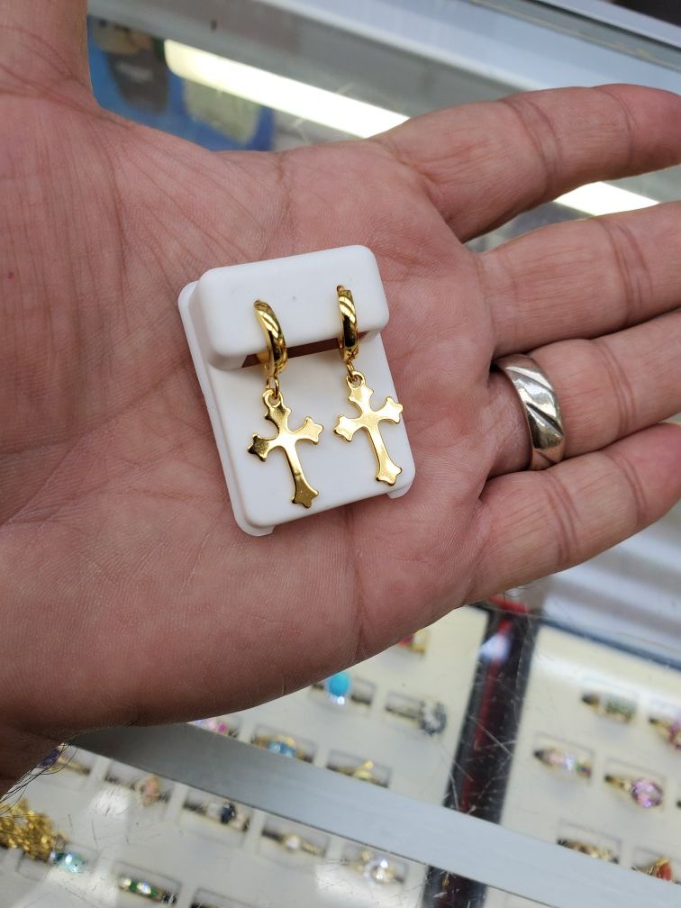 Cross Earrings Gold Plated Stainless Steel