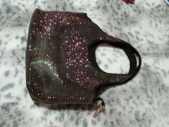 Pink bedazzled black leather purse