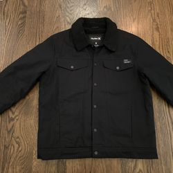 Hurley Fleece-Lined Men’’s Canvas Trucker Jacket Black Sherpa Lined Jacket