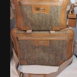 Pierre Cardin Luggage Set-Brown Tweed  20x12x8 & 15x11x5-2 Piece-Vintage-Perfect