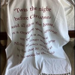 NEW! Mud Pie ‘TWAS The Night Before Christmas’Throw Blanket, White, Red 50x70” cotton with fringe