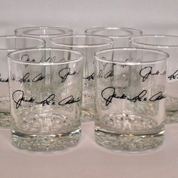Classic Rocks Glasses (Set of 7) with Famous Barber to John Wayne, Jack Lee Adams, Printed Signature Vintage  