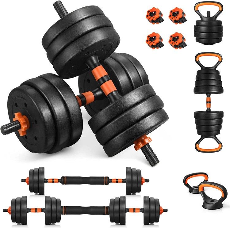 EDOSTORY Adjustable Dumbbell Set, 88LB Free Weights Dumbbells ,4 in 1 Set Barbell, Dumbbell, Kettlebell and Push-ups, Non-slip(R2-FL)(C1-84)