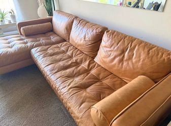 Tan Leather Sectional Sofa with Chaise
