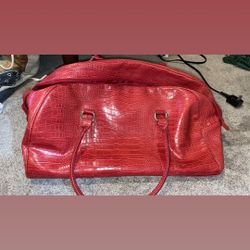 Large Red Faux Crocodile Embossed Travel Bag
