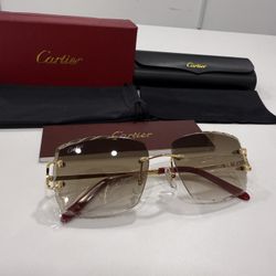 Cartier Glasses (Diamond cut), Brown Lense, Gold Frame