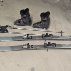 Skis, Poles and Boots Size 9 Mens