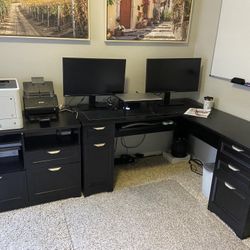 Corner Desk (L-shaped) and Printer Stand With Storage, File Drawers And Shelves c 
