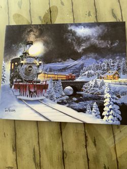Tom Newsom Locomotive Train Artwork On Canvas Wood Frame 16“ X 20 Inches