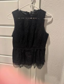 Black Lace Peplum Sleeveless Top