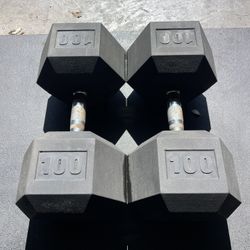 100 lbs Hex Rubber Dumbbell Weights….  Home Gym Fitness…