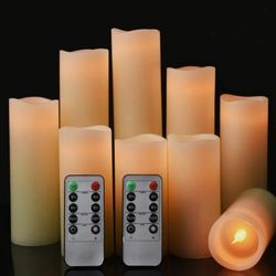 9 pack Real Wax Flickering Pillar LED candles Ivory color 