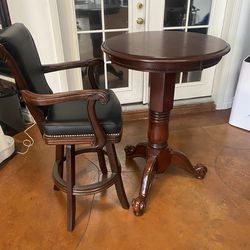 45” Tall Heavy Wood Bar Table + 30” Swivel Bar Stool – Great for Man Cave, Game Room, or Home Bar!