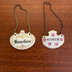  Vintage Bone China Liquor Decanter Markers/Tags-Scotch & Bourbon 