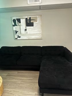 Black Tufted Sectional Sofa with Chaise