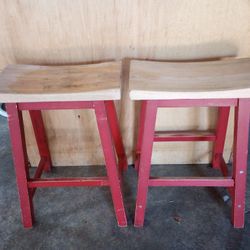 Saddle Seat Bar Stools Wood Chairs 24.5" Tall