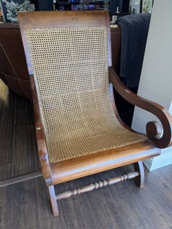 Colonial Plantation Arm Chair Solid Wood & Cane Porch Lounge Vintage Curule