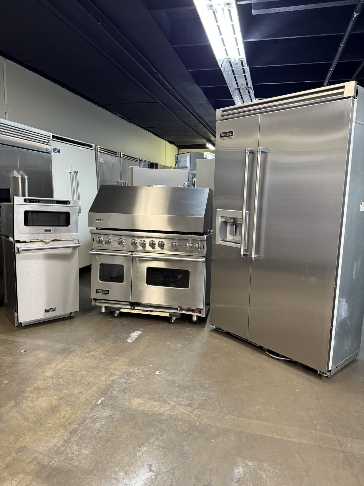 Viking 48” Stainless Steel Kitchen Bundle Set 48” Built In Refrigerator 48” Gas Range Stove