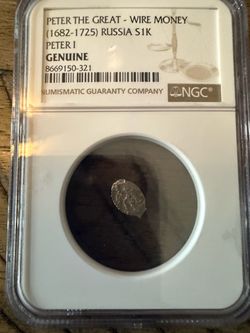 Peter the Great Russia Wire Money Coin NGC Genuine