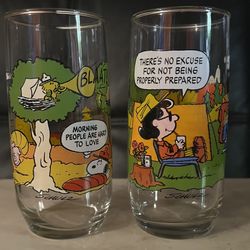 McDonald's CAMP SNOOPY Charlie Brown Vintage Glasses 1960s Lot of 2 PEANUTS