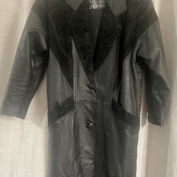 Women’s Size Small Winlit New York Black Leather Trench Coat Jacket 