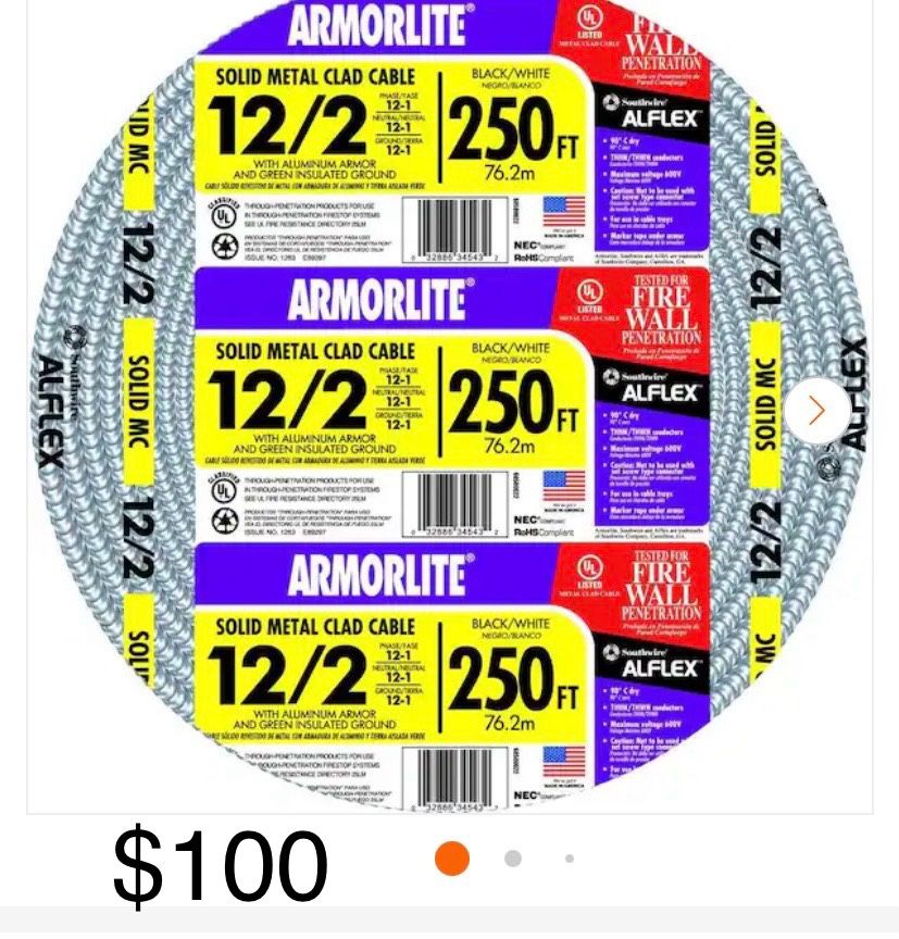Wire 12-2 Mc Light Cable 250ft $100