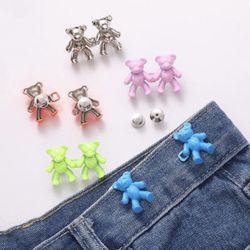 10 Sets of No-Sew Bear Button Pins-Instant Adjustable Jean Buttons for Pant Fit