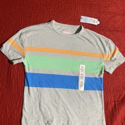 Cat & Jack gray and multicolored striped short-sleeve t-shirt Size XS (4/5)